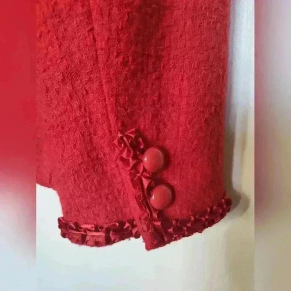 Vintage Valentino Miss V Red Boucle Wool Suit | Blazer and Skirt | 31" Waist - Picture 3 of 13